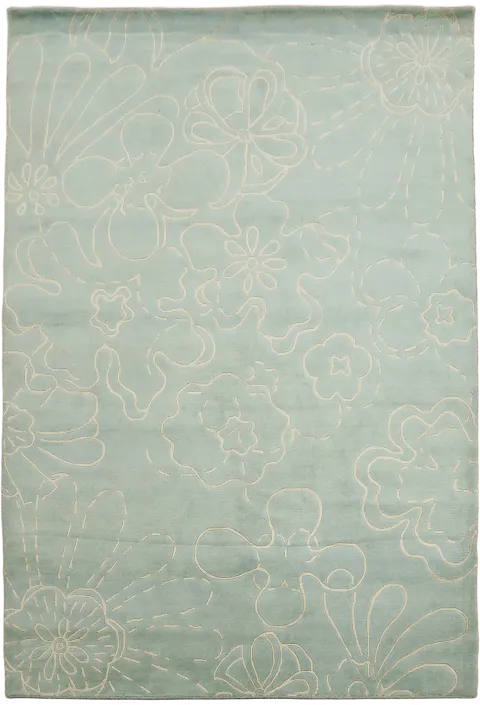 Soft Pastel Floral Light Blue Nepalese Rug 6'x8'