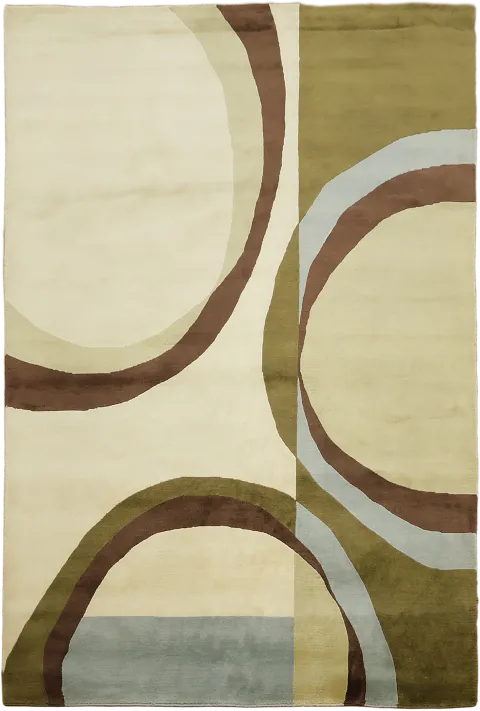 Contemporary Neutral Tone Rug with Artistic Circular Designs 6'x8'