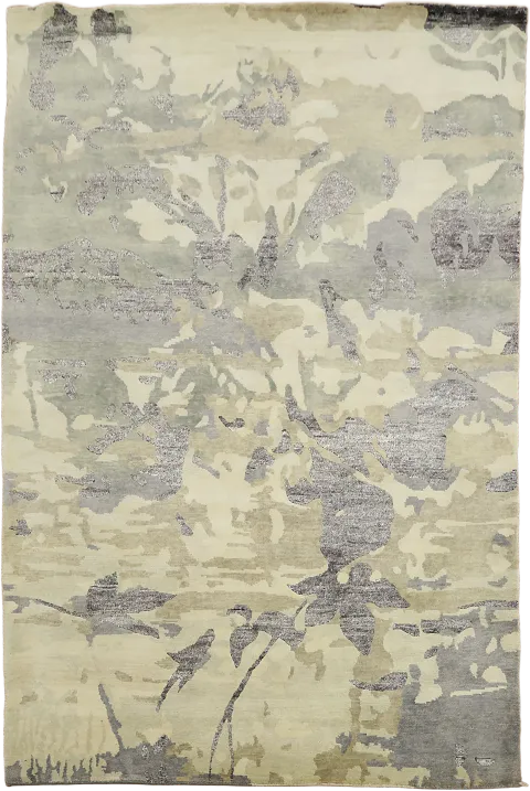 Elegant Floral Patterns on Camouflaged Modern Area Rug 6'x8'