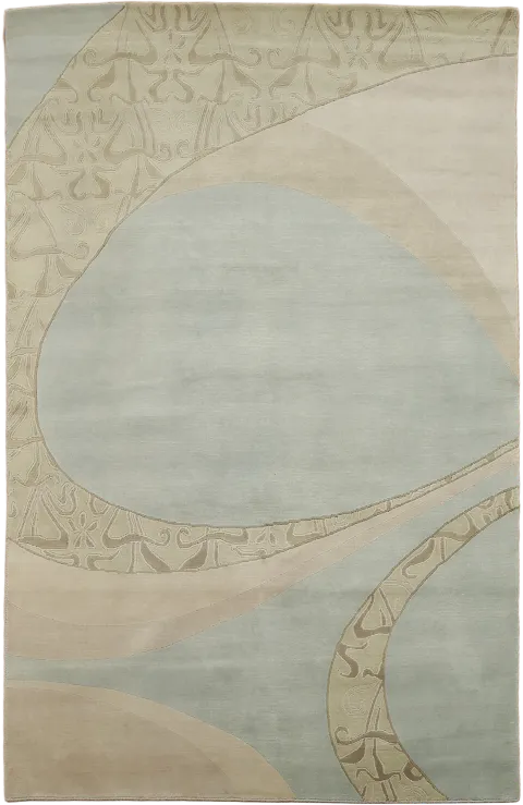 Light Blue Nepalese Area Rug with Subtle Curves and Soft Color Palette 5'x8'
