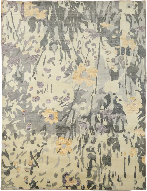 Abstract Nepalese Area Rug with Floral Accents 9x12