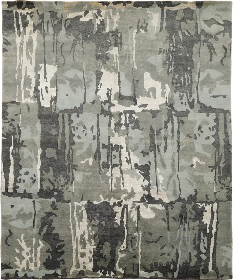 Abstract Grey Tones Thick Nepalese Rug for Modern Living Rooms 8'x10'