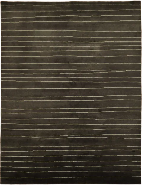 Nepalese Brown Contemporary Striped Area Rug 9x12