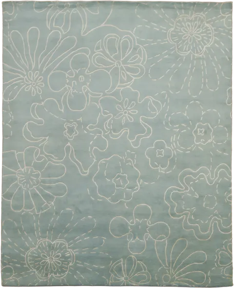 Floral Soft Blue Nepalese Area Rug 8x10