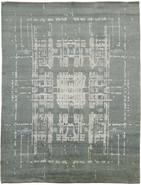 Light Gray Absract Nepalese Area Rug 9x12