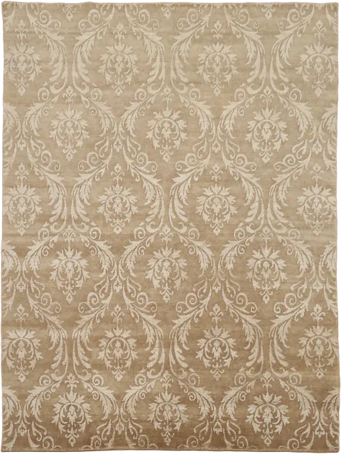Nepalese Floral Damask Beige Area Rug 9x12