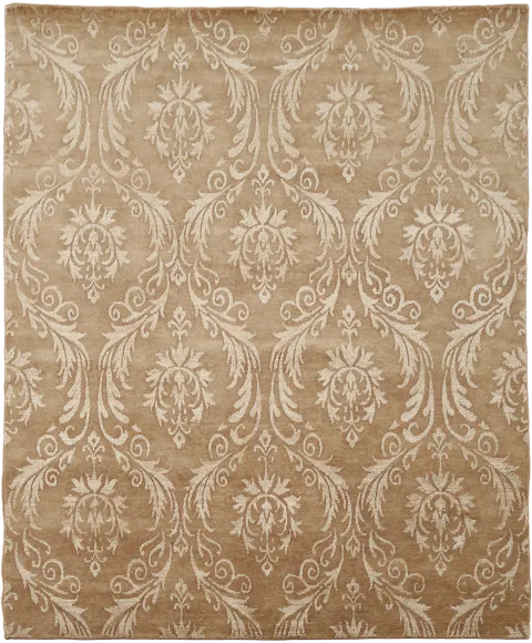 Nepalese Hand-Knotted Damask Area Rug in Neutral Tones 8x10
