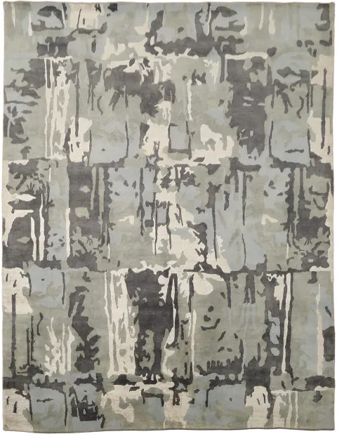 9x12 Nepalese Modern Abstract Area Rug in Gray Tones