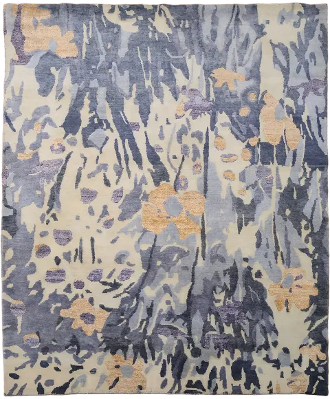 8x10 Hand-Knotted Nepalese Area Rug with Floral Accents