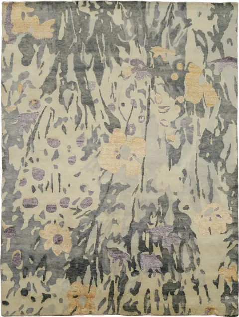 Modern Nepalese Abstract Floral Area Rug 7x10