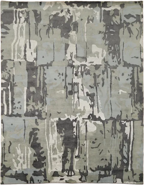 Nepalese Abstract Area Rug in Gray Tones 9x12