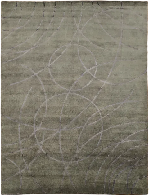 Olive Green Nepalese Abstract Area Rug 9x12