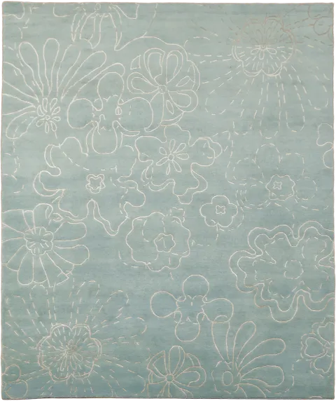 Soft Blue Floral Nepalese Area Rug 9x11