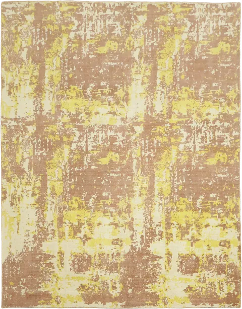 Modern Abstract Yellow and Dusty Rose Area Rug 8x10