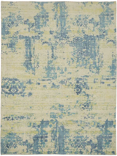Distressed Blue and Beige Abstract Area Rug for Classic Interiors 9'x12'
