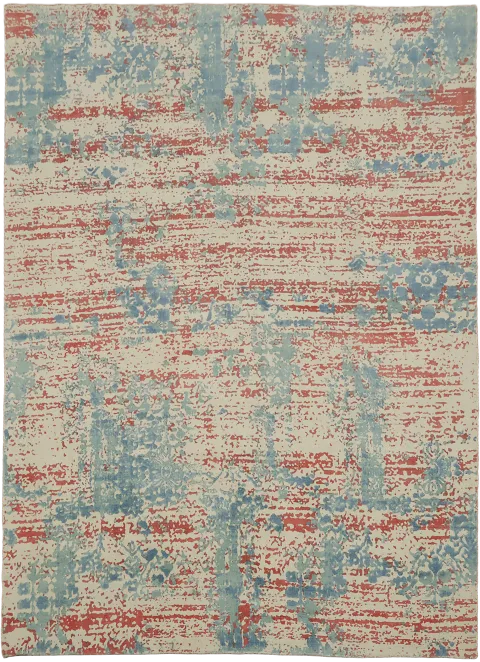 Modern Abstract Red and Blue Distressed Texture Rug Design 9'x12'