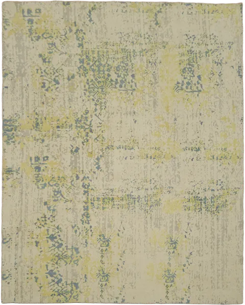 Beige Hand-Knotted Abstract Area Rug with Blue Gray Accents 8x10