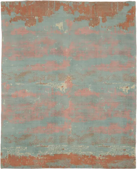 Artisan Turquoise and Coral Abstract Rug for Living Room Decor 8'x10'cor