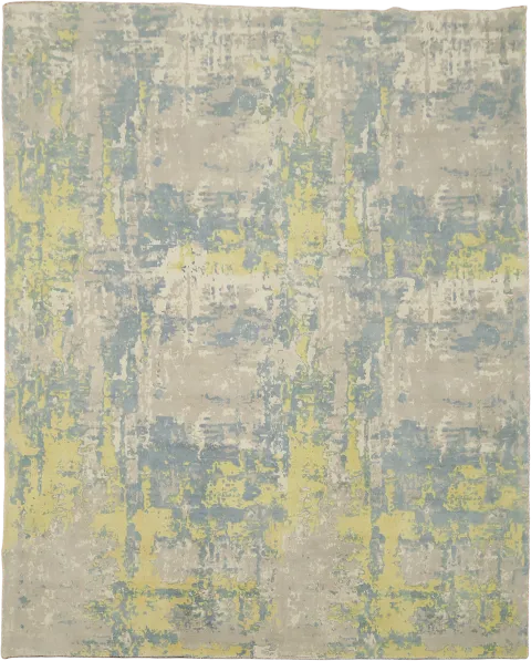 8x10 Modern Hand-Knotted Wool Rug with Grey & Blue Accents