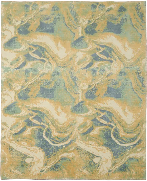 8x10 Beige Abstract Area Rug with Sage Green & Blue Accents