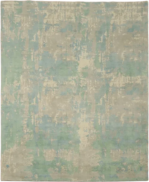 Modern Abstract Distressed Rug in Sage Green & Beige 8x10