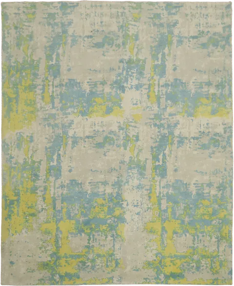 8x10 Abstract Hand-Knotted Area Rug with Blue & Yellow Accents