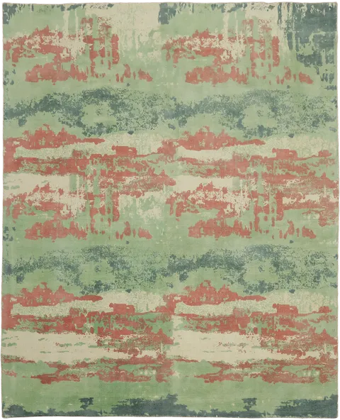 Sage Green & Terracota Abstract Area Rug 8x10
