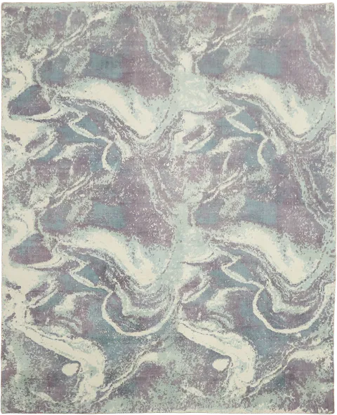 8x10 Modern Marble Waves Area Rug with Purple and Blue Accents