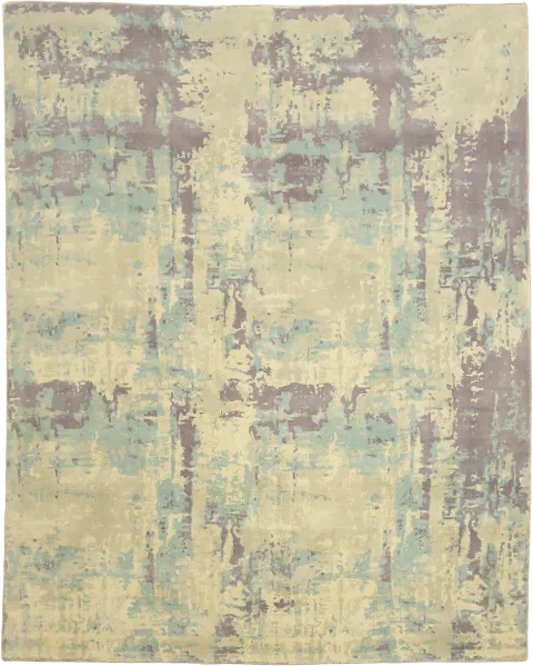 Contemporary Artistic Rug with Beige Purple and Teal Hues 8x10