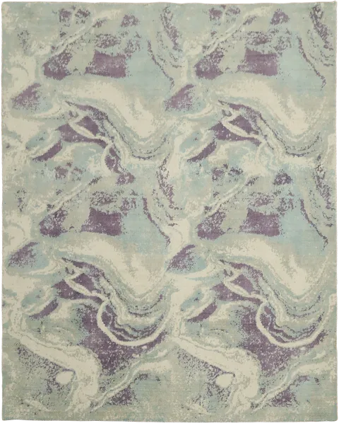 Abstract Grey, Aqua and Purple Artistic Design Area Rug 8'x10'