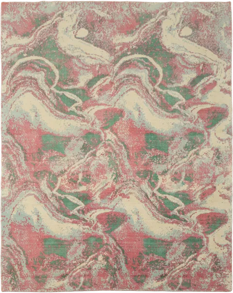 Vibrant Swirling Abstract Area Rug 8x10 in Rose & Green