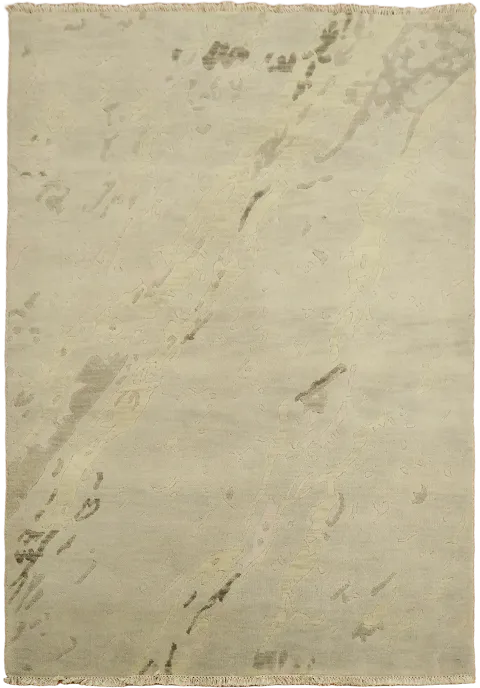 Beige Nepalese Contemporary Hand-Knotted Rug 4x6