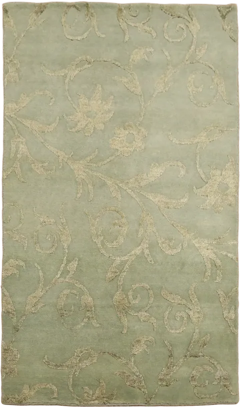 Modern Sage Green Floral Rug 3x6