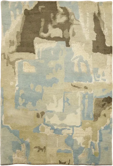 Abstract Nepalese Rug in Beige & Soft BlueTones 4x5