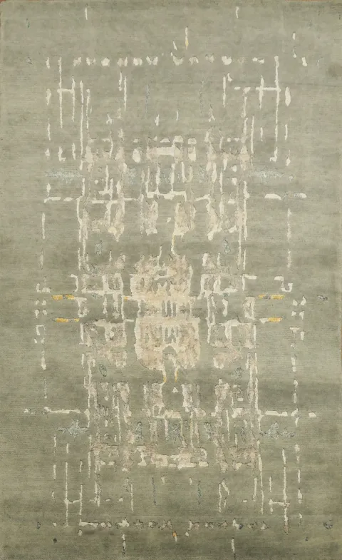 Sage Green Abstract Nepalese Accent Rug 3x6