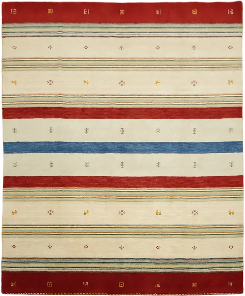Striped Gabbeh Tribal Area Rug in Cream & Red 8x10
