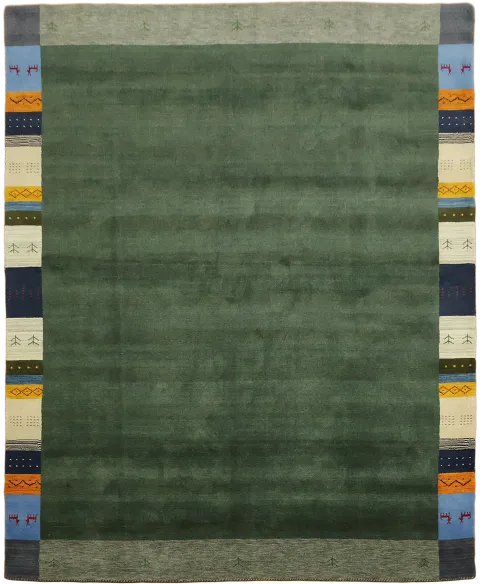 Forest Green Gabbeh Area Rug with Geometric Border 8x10