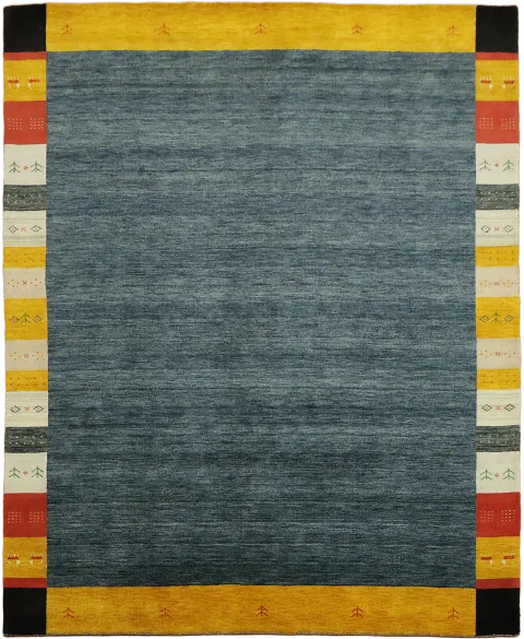 Gabbeh Hand-Knotted Area Rug with Blue Center 8x10