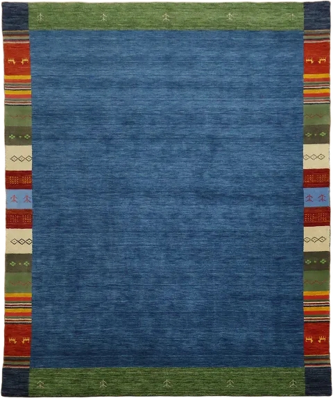 Colorful Borders on Deep Blue Handcrafted Rug Delight 8'x10'