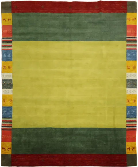 Vibrant Modern Two-Toned Green Gabbeh Rug with Bold Color Blocks Design 8'x10'