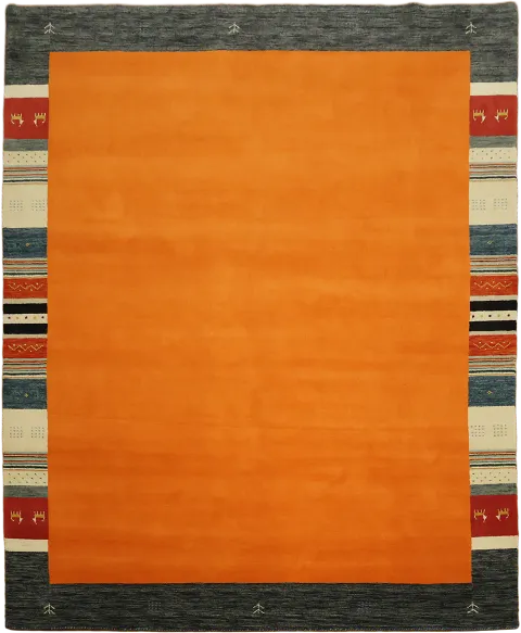 Vibrant Pumpkin Orange Centerpiece Gabbeh Rug with Geometric Border Accent 8'x10'