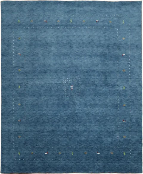 Luxurious Deep Blue Gabbeh Wool Rug with Intricate Design Detail 8'x10'