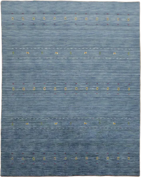 Versatile Sky Blue Gabbeh Area Rug with Small Tribal Symbol Figures 8'x10'