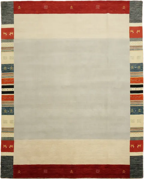 Neutral Center Beige Gabbeh Area Rug with Bold Colorful Edges 8'x10'