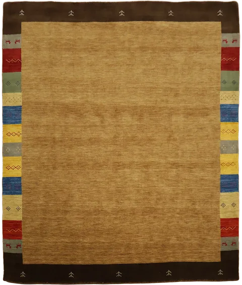 Gold Gabbeh Area Rug featuring Colorful Border 8x10