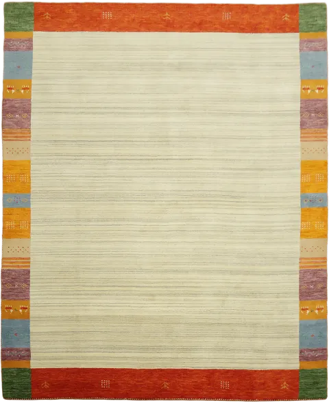 Ivory Gabbeh Area Rug with Colorful Border 8x10