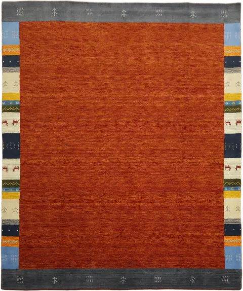 Rustic Charm Gabbeh Rug with Bold and Colorful Edge Design 8'x10'
