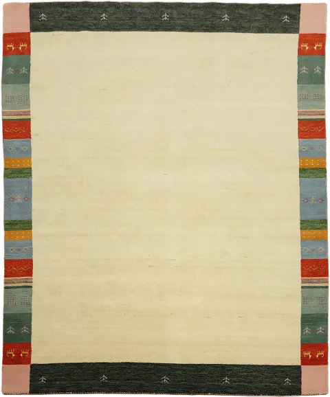 Ivory Gabbeh Area Rug with Multi-Color Border 8x10