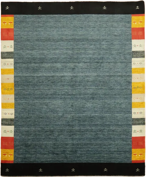 Vibrant and Contemporary Blue Gabbeh Rug with Multicolor Border Design 8'x10'