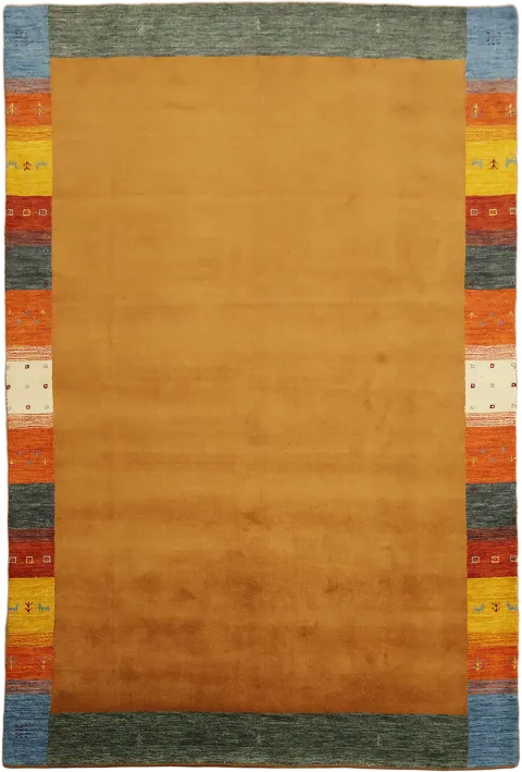 Elegant Pumpkin Brown Central Rug with Colorful Border Accents 7'x10'